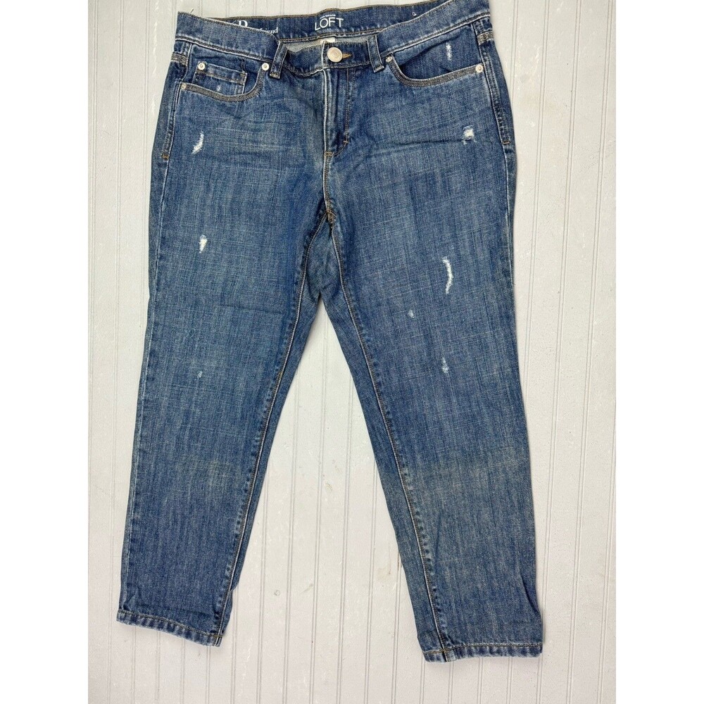 Loft  Size 6p Petite Womens Jeans Boyfriend Low Rise Cotton Dark Wash Distress